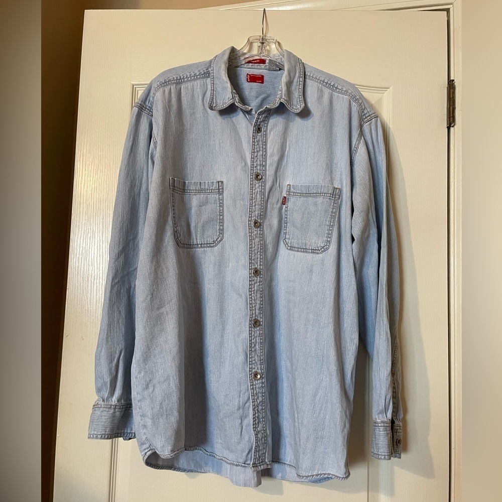 Levi’s Vintage Blue Denim Red Tab Loose Fit Shirt Y2K Outdoor Workwear Size XL